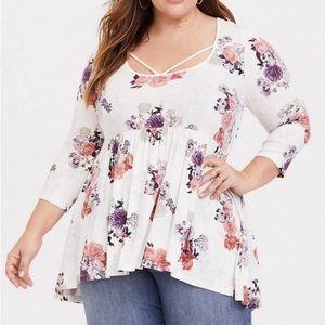 Torrid super soft scoop neck strappy baby doll top floral size 00